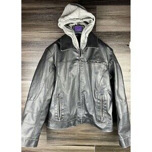 Kenneth Cole Reaction Mens Aviator‎ Jacket Black Fleece Hood Collar Zipper Large